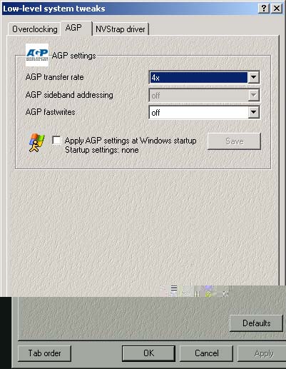 AGP tab in RivaTuner