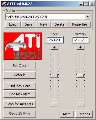ATITool clock rate settings window